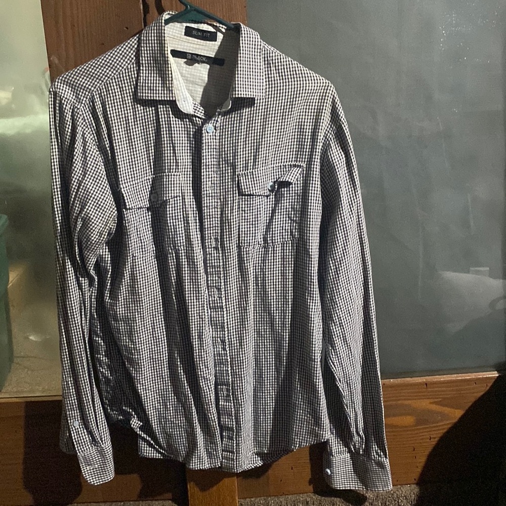 Black and White Plaid Mens Dress Short